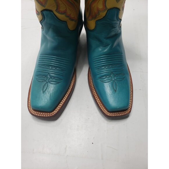 Justin Women’s Yellow/Teal Square Toe Leather Boots Style L2672 Size 7B - Picture 6 of 11